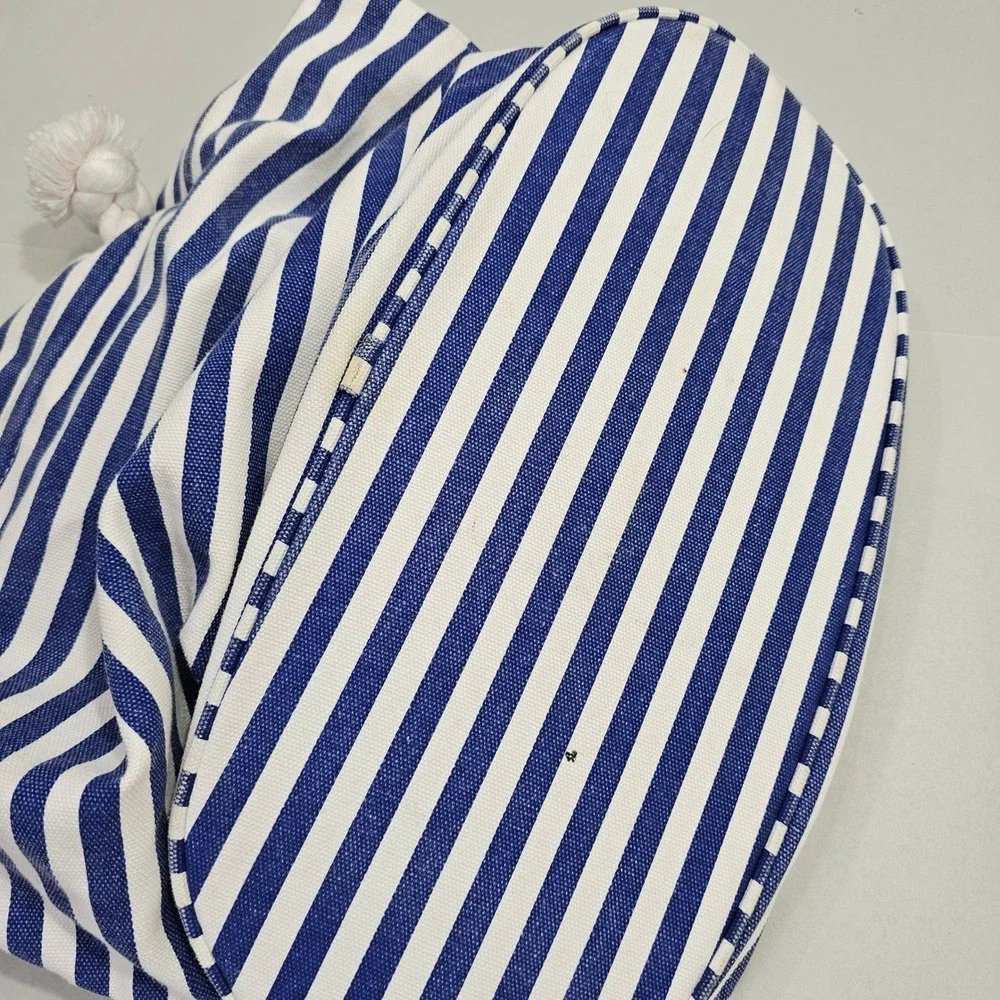 Nautical Rope Handle Canvas Tote Bag Women OS Blue Striped Anchor